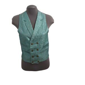 Vest - Turquoise Metallic Eyelash Fabric Grey Lining - Small - Unisex Adult